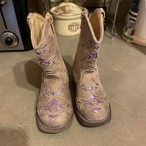 Roper Girls Tan and Purple Glitter Breeze Cowgirl Boots